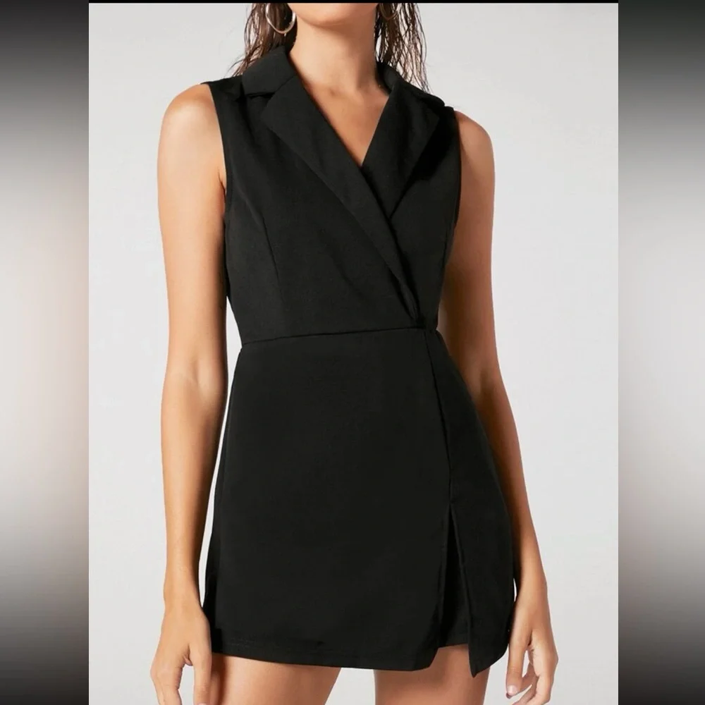 SHEIN Black Notch Collar Blazer Skort Romper - Picture 3 of 7